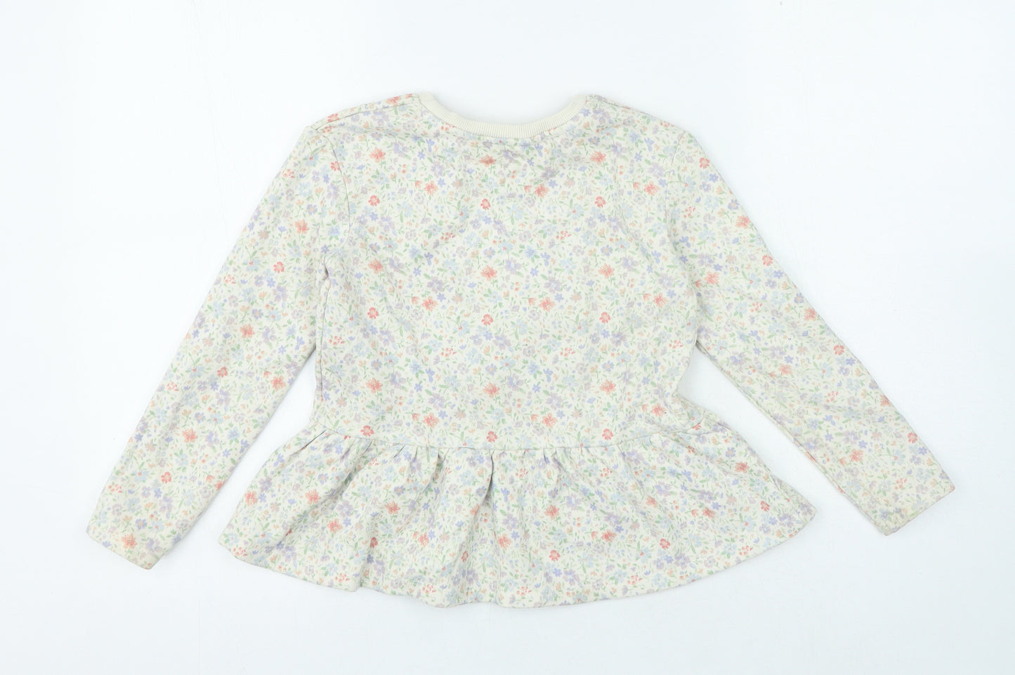 George Girls Ivory Crew Neck Floral Cotton Henley Jumper Size 6-7 Years - Bunny