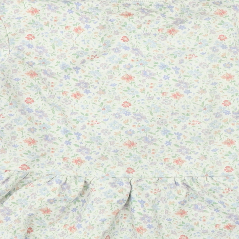 George Girls Ivory Crew Neck Floral Cotton Henley Jumper Size 6-7 Years - Bunny