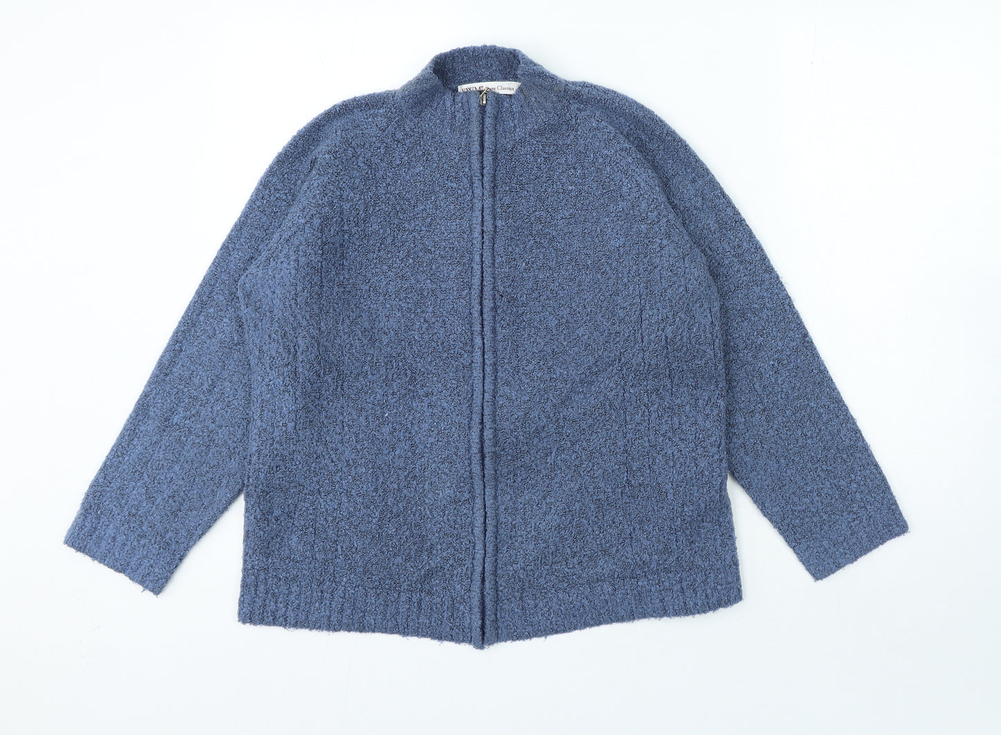 EWM Womens Blue High Neck Acrylic Cardigan Jumper Size S