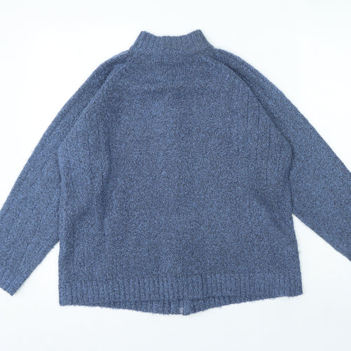 EWM Womens Blue High Neck Acrylic Cardigan Jumper Size S