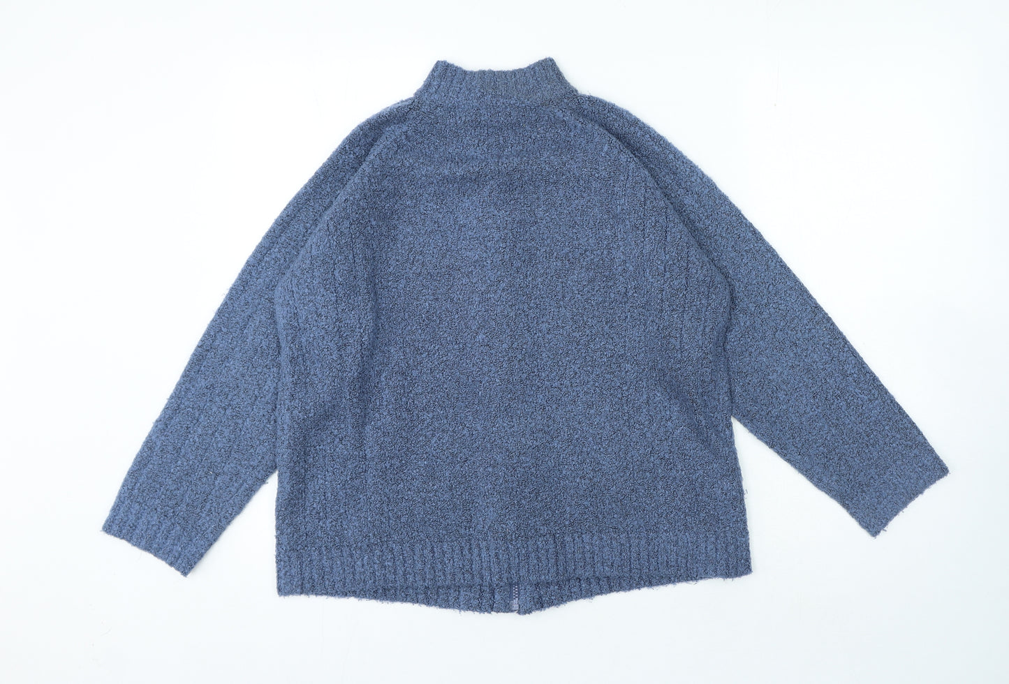 EWM Womens Blue High Neck Acrylic Cardigan Jumper Size S