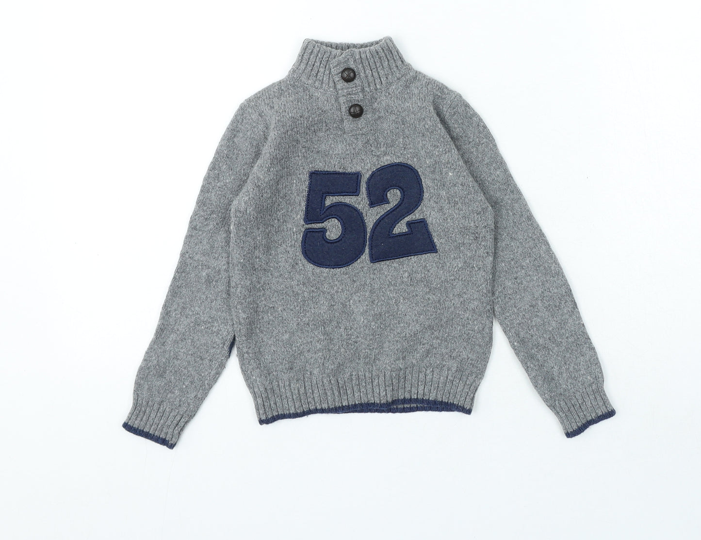 E of M Boys Grey High Neck Fabric Pullover Jumper Size 2-3 Years Button - 52