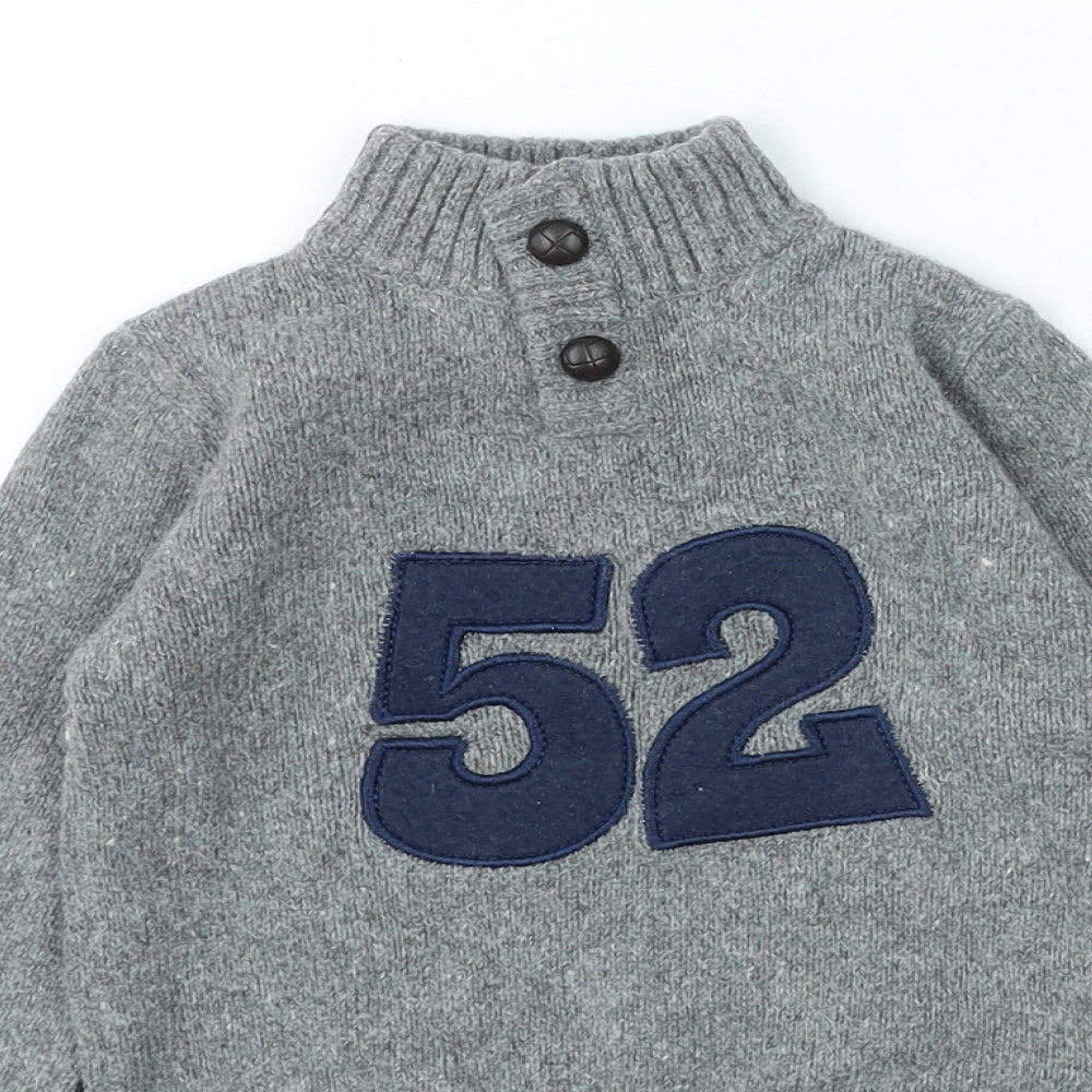 E of M Boys Grey High Neck Fabric Pullover Jumper Size 2-3 Years Button - 52