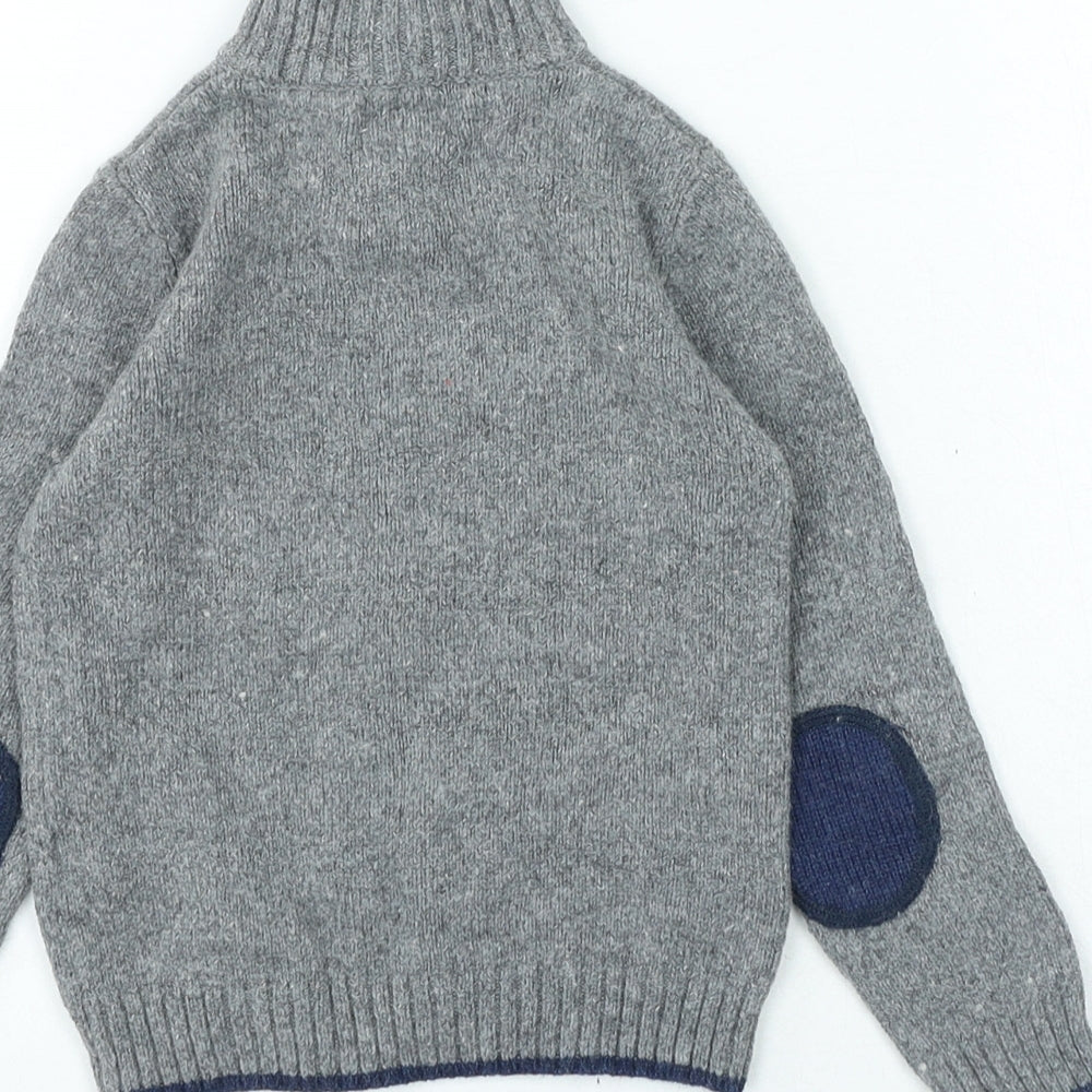 E of M Boys Grey High Neck Fabric Pullover Jumper Size 2-3 Years Button - 52