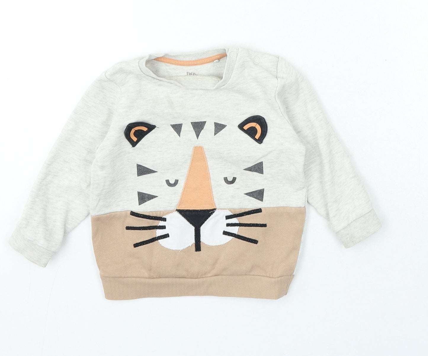 F&F Baby Grey Cotton Pullover Jumper Size 9-12 Months Snap - Tiger