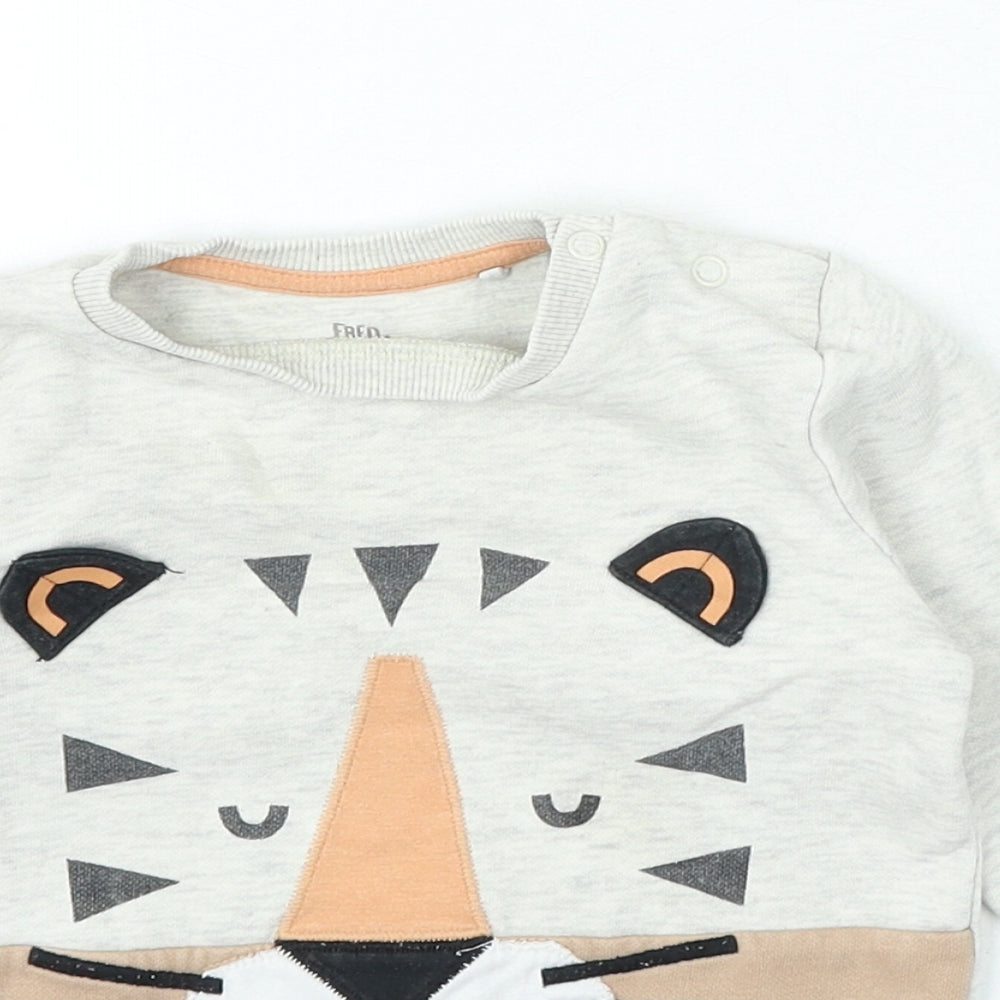 F&F Baby Grey Cotton Pullover Jumper Size 9-12 Months Snap - Tiger