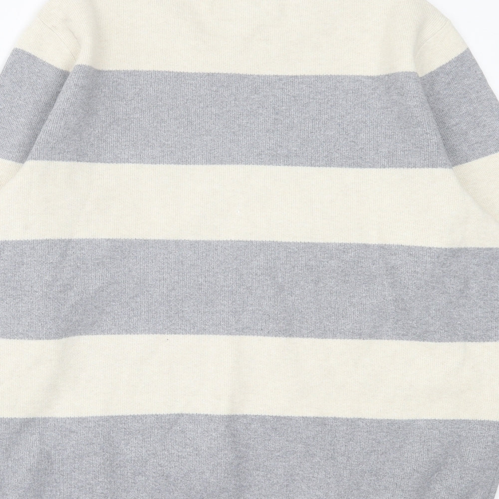 Marks and Spencer Mens Grey Round Neck Striped Polyester Pullover Jumper Size L