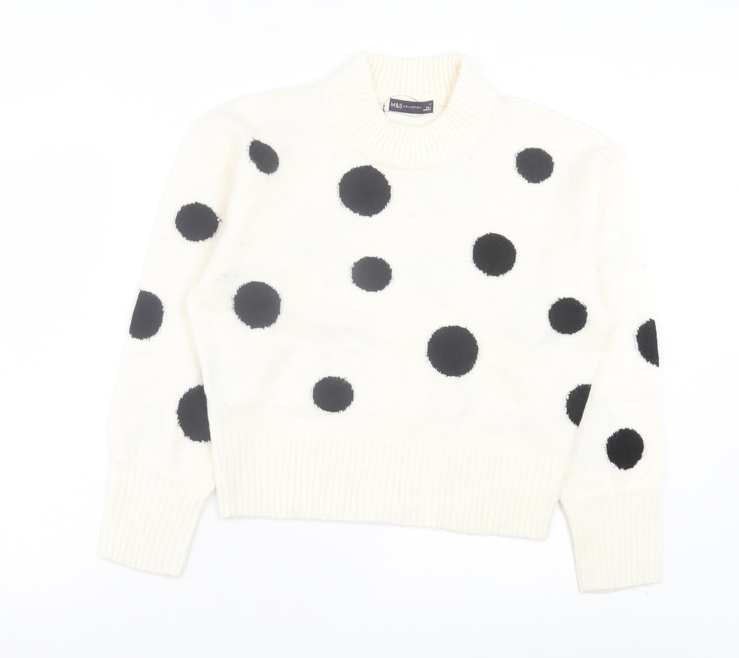 Marks and Spencer Womens Ivory Round Neck Polka Dot Acrylic Pullover Jumper Size M