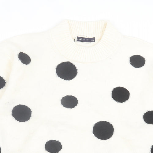 Marks and Spencer Womens Ivory Round Neck Polka Dot Acrylic Pullover Jumper Size M
