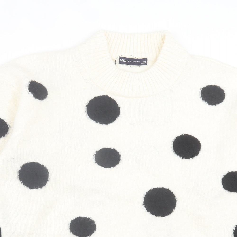 Marks and Spencer Womens Ivory Round Neck Polka Dot Acrylic Pullover Jumper Size M