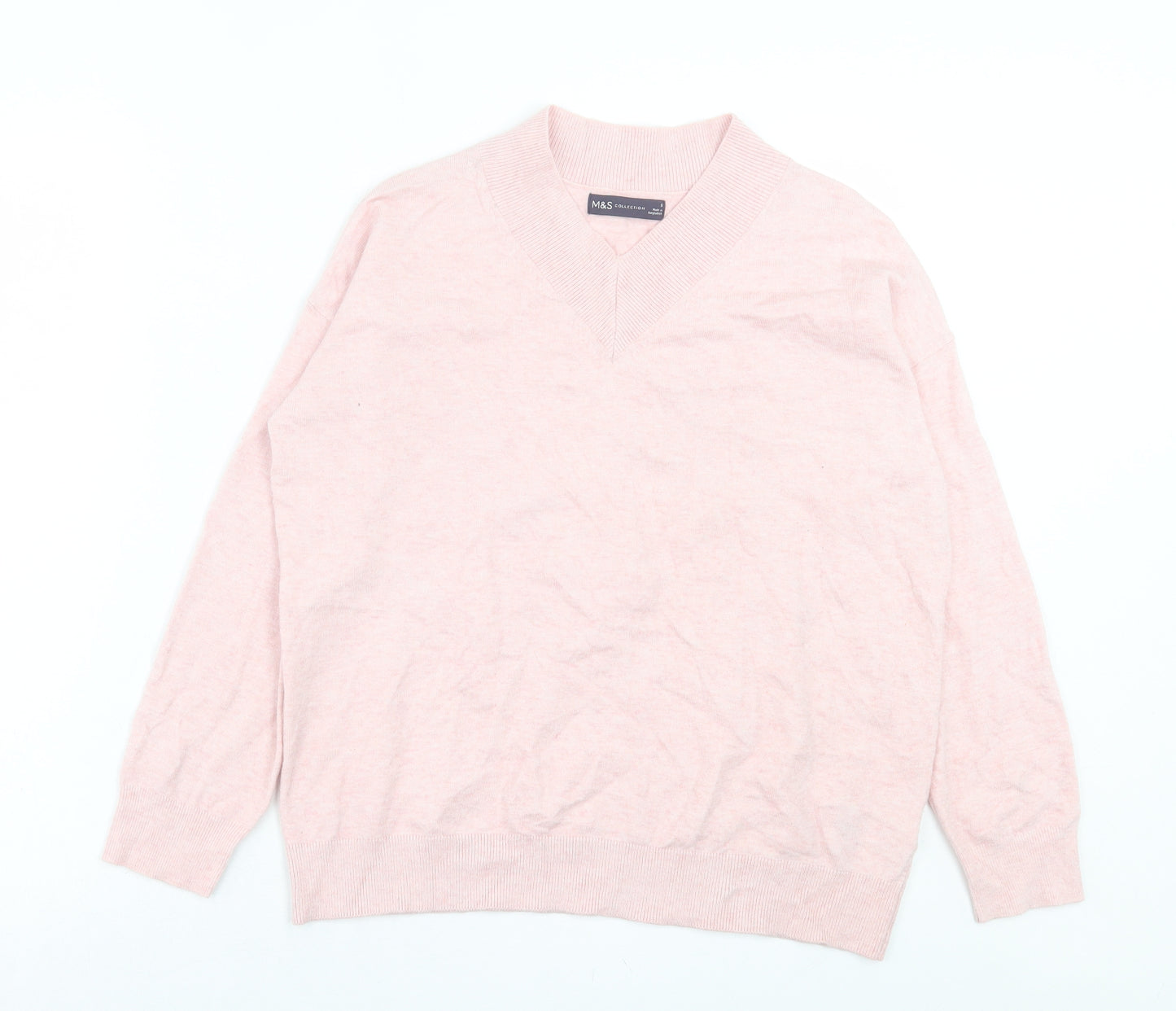 Marks and Spencer Womens Pink V-Neck Viscose Pullover Jumper Size S