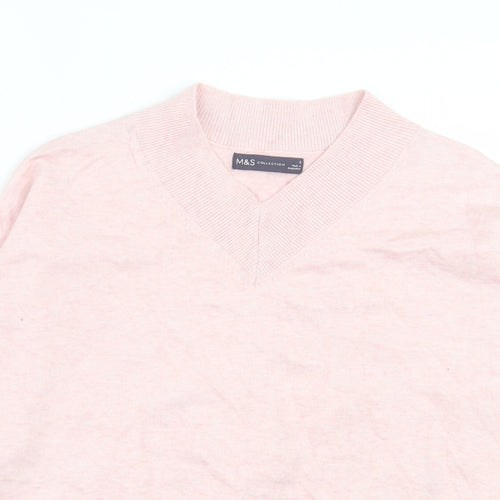 Marks and Spencer Womens Pink V-Neck Viscose Pullover Jumper Size S