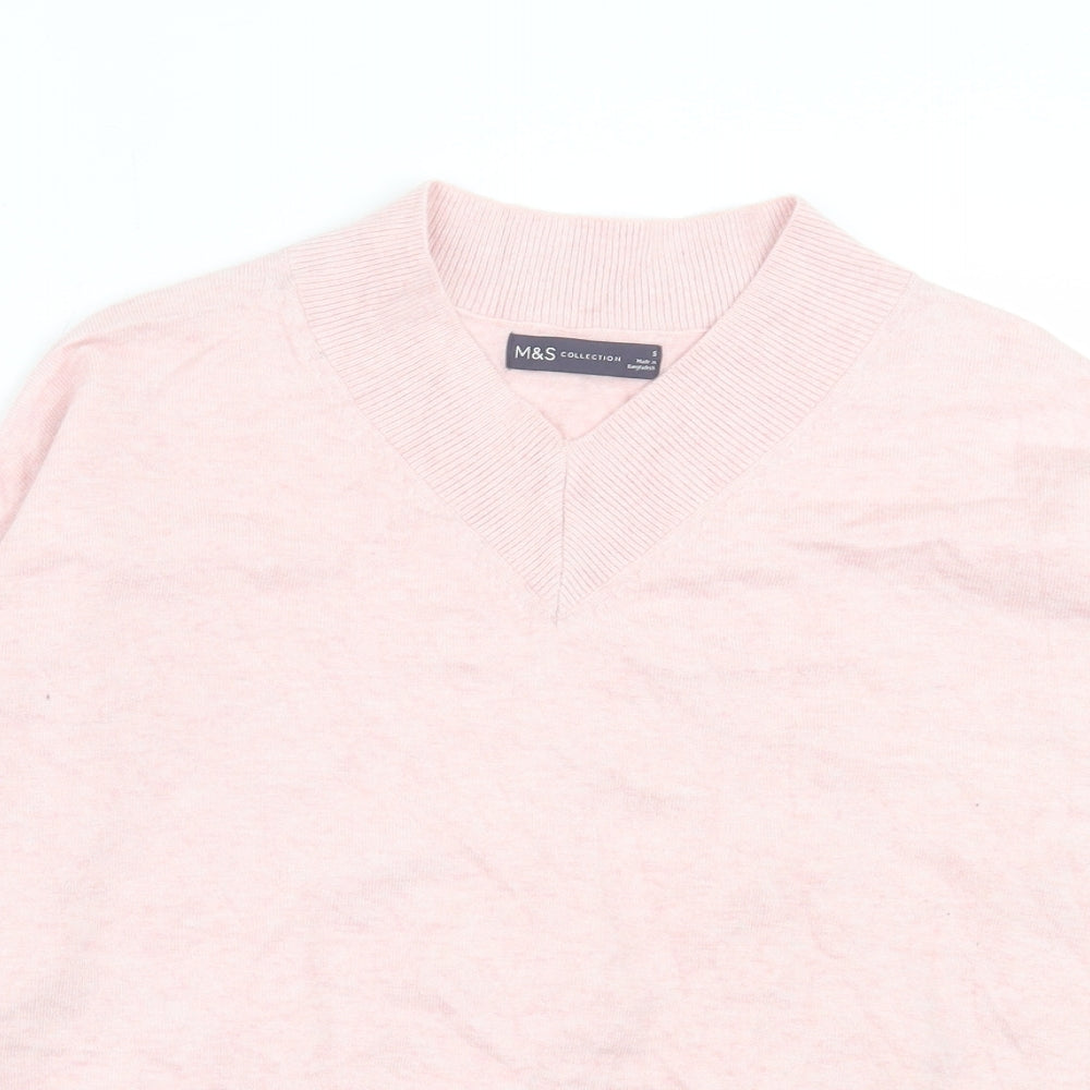 Marks and Spencer Womens Pink V-Neck Viscose Pullover Jumper Size S