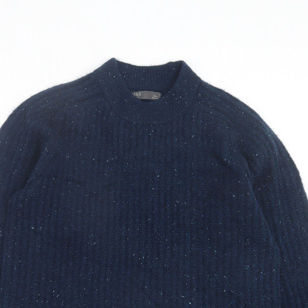 Marks and Spencer Mens Blue Crew Neck Acrylic Pullover Jumper Size S