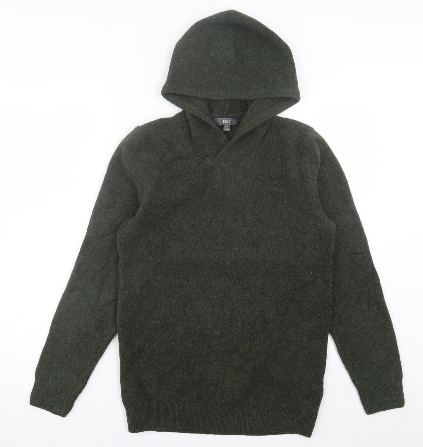 Marks and Spencer Mens Green Polyamide Pullover Hoodie Size XS