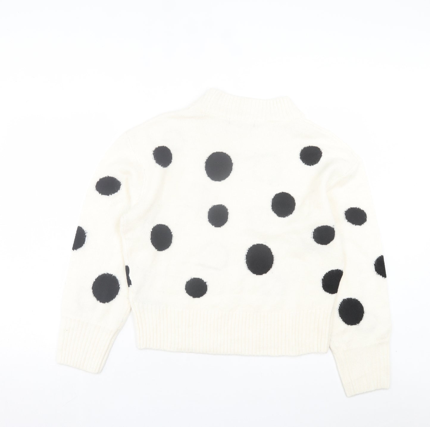 Marks and Spencer Womens White Round Neck Polka Dot Acrylic Pullover Jumper Size M