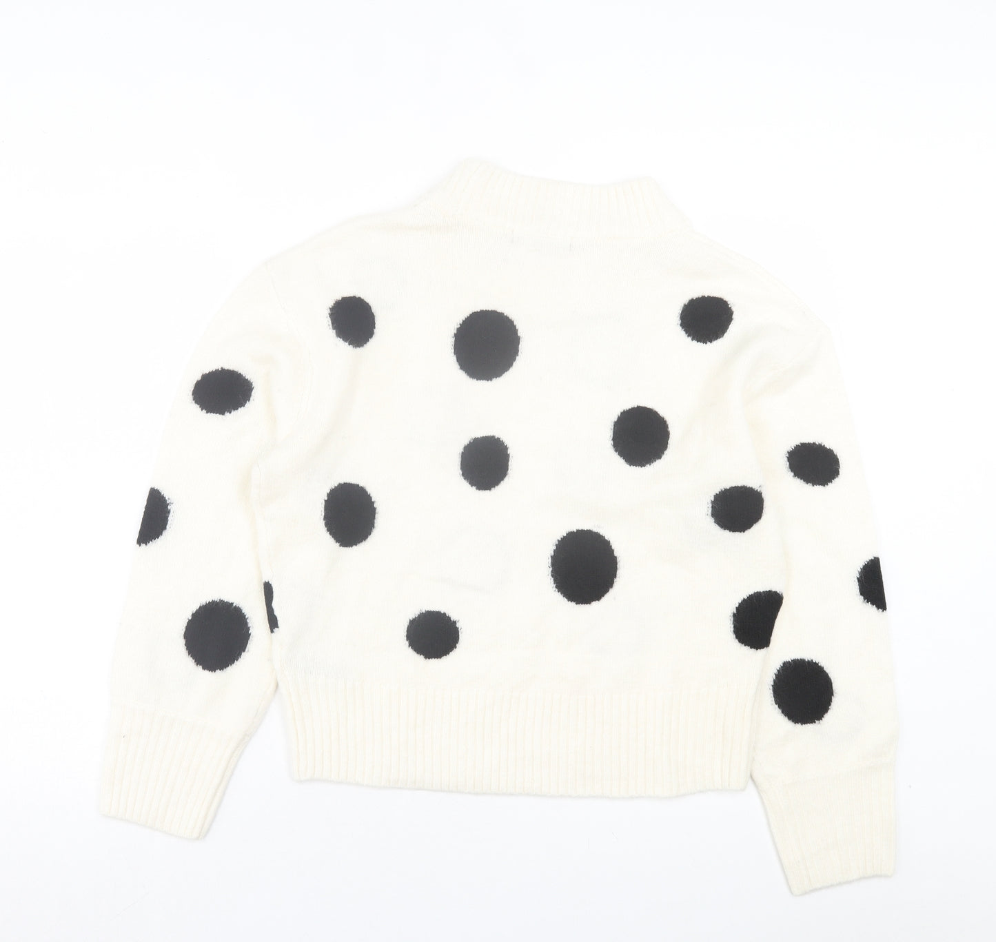 Marks and Spencer Womens White Round Neck Polka Dot Acrylic Pullover Jumper Size M