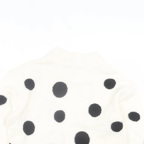 Marks and Spencer Womens White Round Neck Polka Dot Acrylic Pullover Jumper Size M