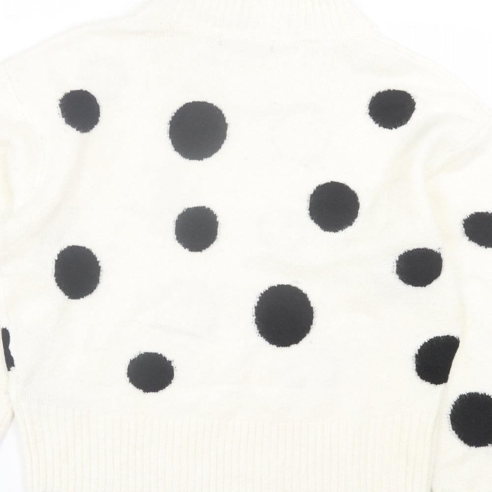 Marks and Spencer Womens White Round Neck Polka Dot Acrylic Pullover Jumper Size M