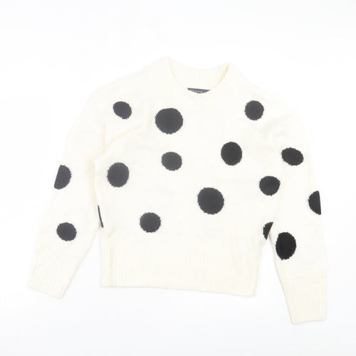 Marks and Spencer Womens White Round Neck Polka Dot Acrylic Pullover Jumper Size S