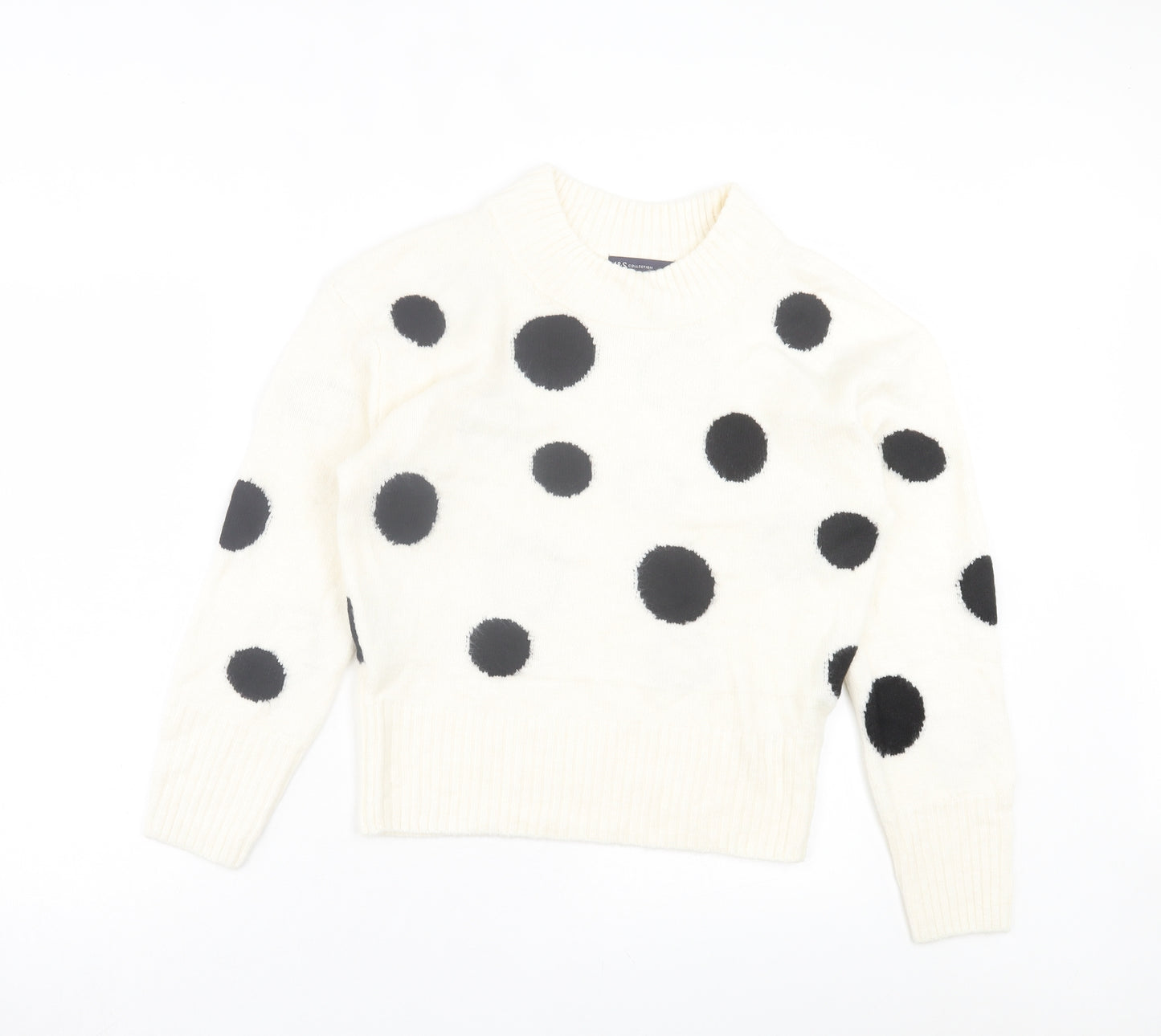 Marks and Spencer Womens White Round Neck Polka Dot Acrylic Pullover Jumper Size S