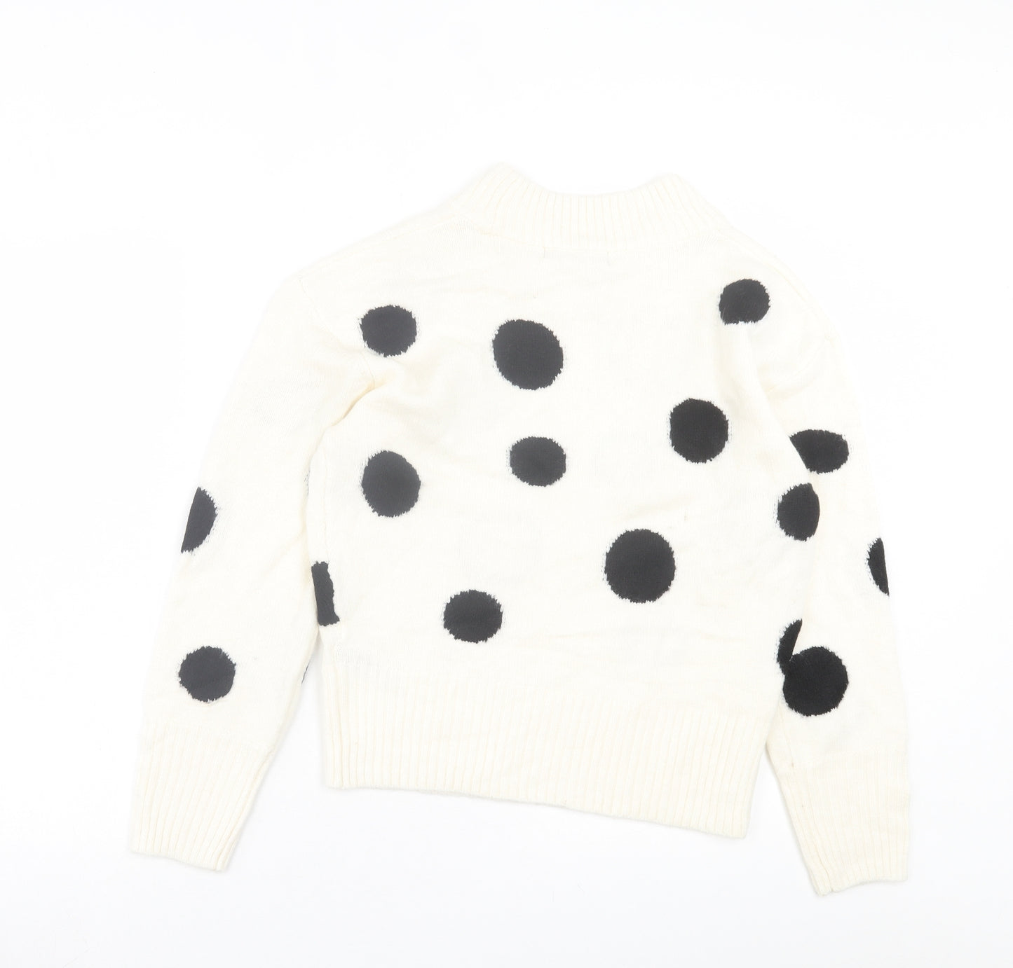 Marks and Spencer Womens White Round Neck Polka Dot Acrylic Pullover Jumper Size S