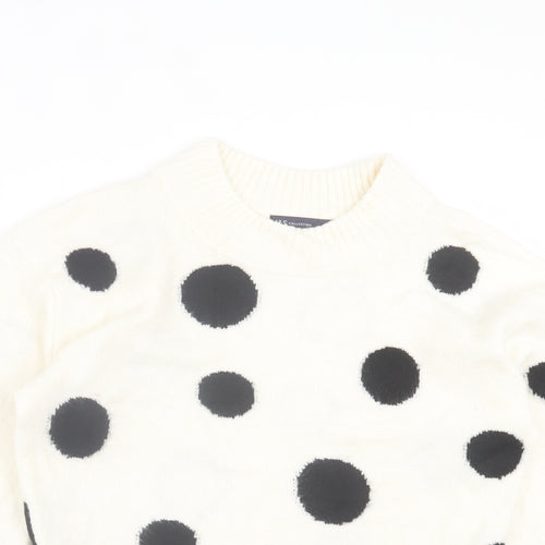 Marks and Spencer Womens White Round Neck Polka Dot Acrylic Pullover Jumper Size S