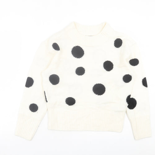 Marks and Spencer Womens White Round Neck Polka Dot Acrylic Pullover Jumper Size S
