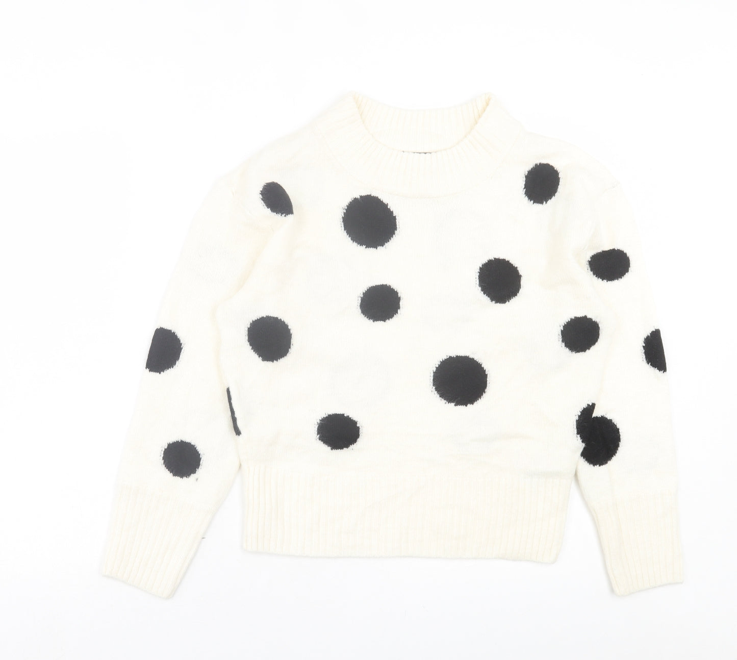 Marks and Spencer Womens White Round Neck Polka Dot Acrylic Pullover Jumper Size S