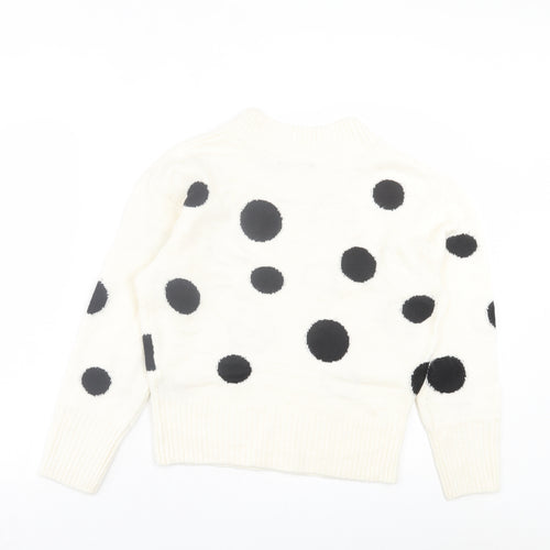 Marks and Spencer Womens White Round Neck Polka Dot Acrylic Pullover Jumper Size S