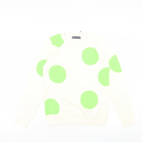 Marks and Spencer Womens Green Crew Neck Polka Dot Acrylic Pullover Jumper Size 8