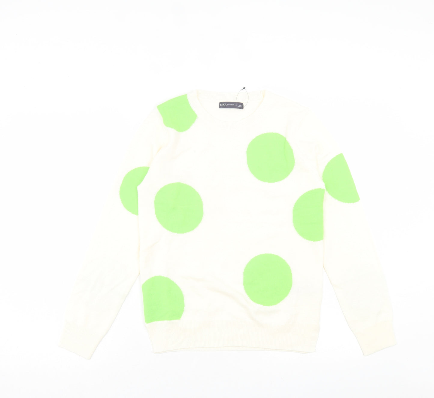 Marks and Spencer Womens Green Crew Neck Polka Dot Acrylic Pullover Jumper Size 8