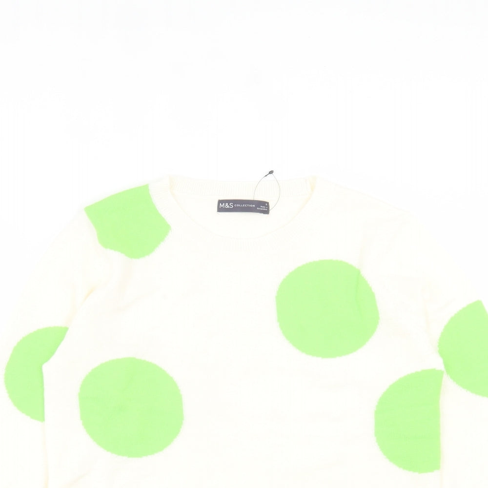 Marks and Spencer Womens Green Crew Neck Polka Dot Acrylic Pullover Jumper Size 8