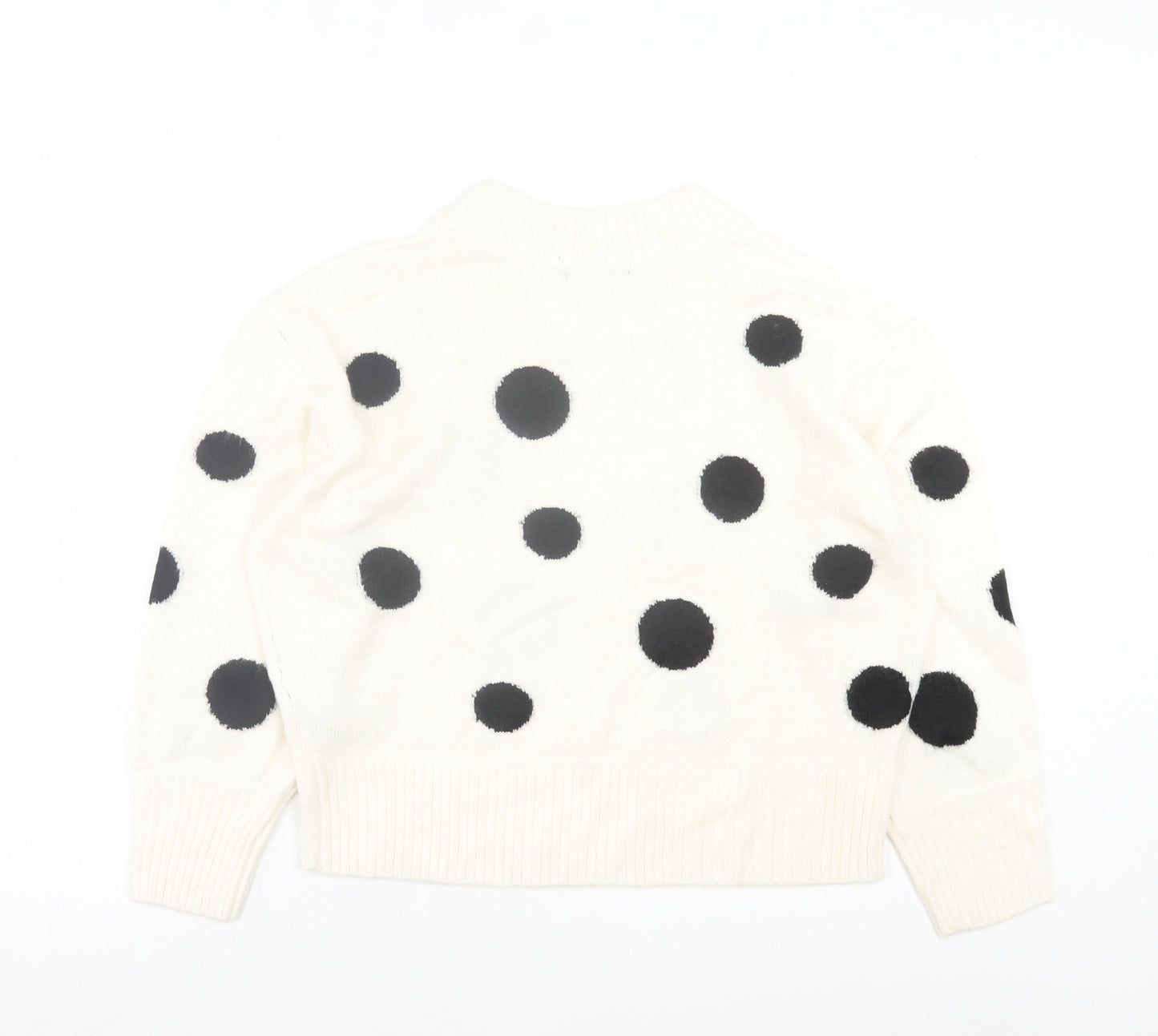 Marks and Spencer Womens White Round Neck Polka Dot Acrylic Pullover Jumper Size L