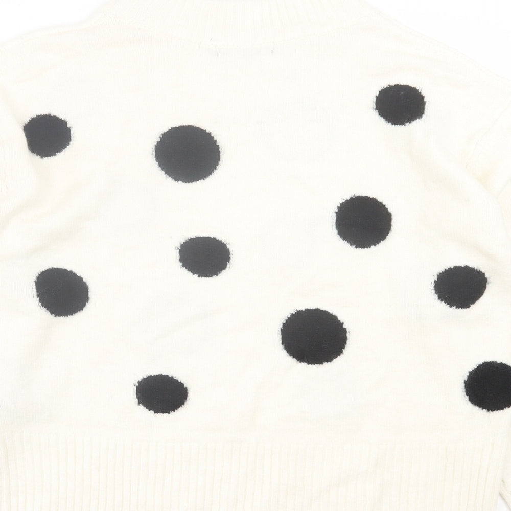 Marks and Spencer Womens White Round Neck Polka Dot Acrylic Pullover Jumper Size L