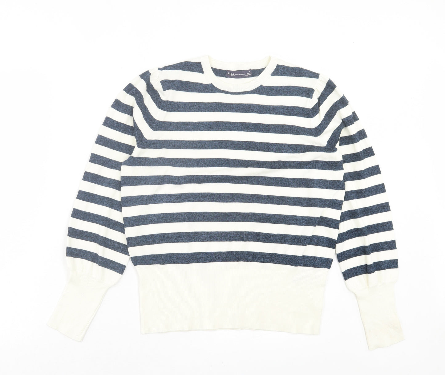 Marks and Spencer Womens Blue Crew Neck Striped Viscose Pullover Jumper Size M