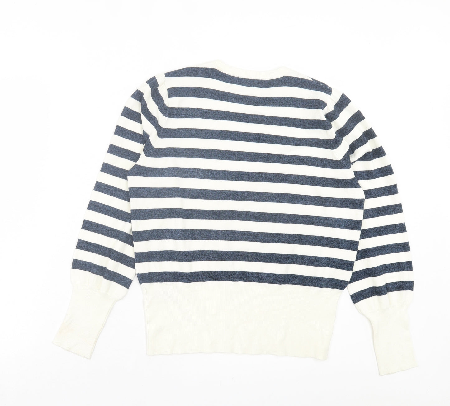Marks and Spencer Womens Blue Crew Neck Striped Viscose Pullover Jumper Size M