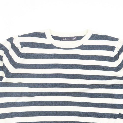 Marks and Spencer Womens Blue Crew Neck Striped Viscose Pullover Jumper Size M