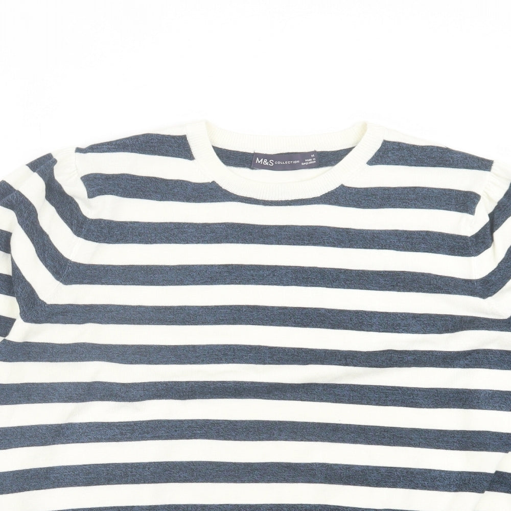 Marks and Spencer Womens Blue Crew Neck Striped Viscose Pullover Jumper Size M