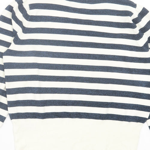 Marks and Spencer Womens Blue Crew Neck Striped Viscose Pullover Jumper Size M