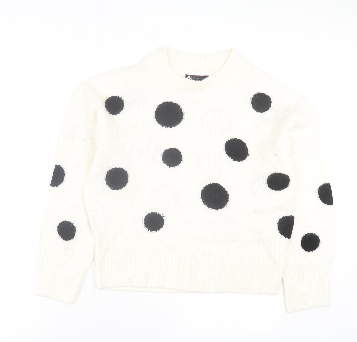 Marks and Spencer Womens White Round Neck Polka Dot Acrylic Pullover Jumper Size S