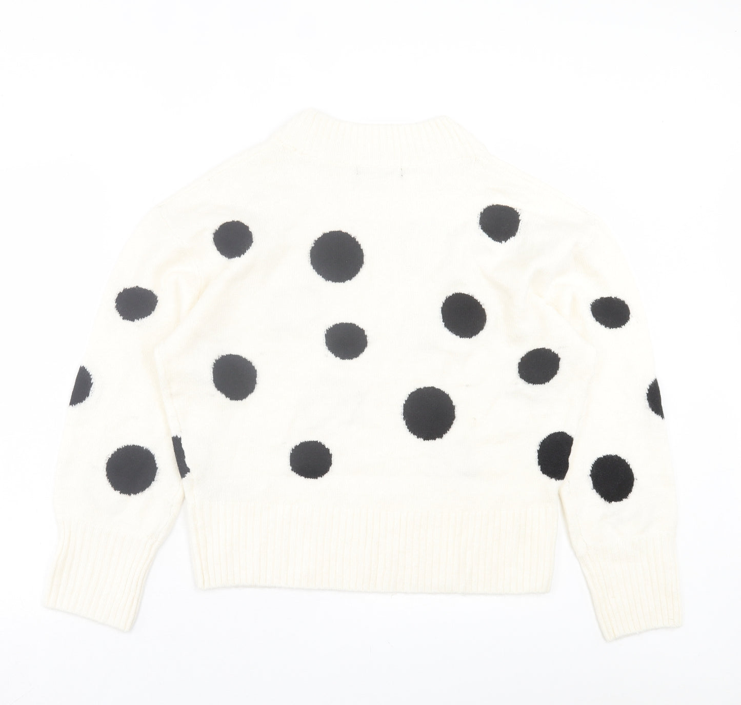 Marks and Spencer Womens White Round Neck Polka Dot Acrylic Pullover Jumper Size S