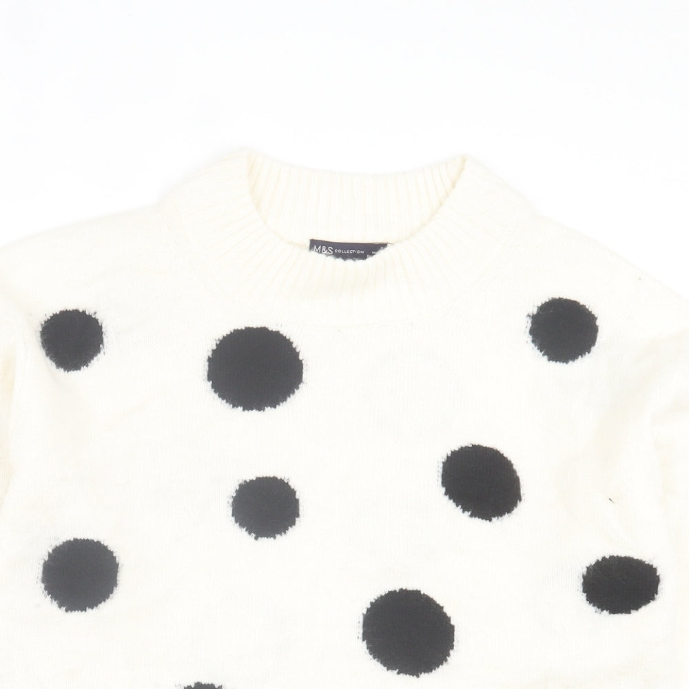 Marks and Spencer Womens White Round Neck Polka Dot Acrylic Pullover Jumper Size S