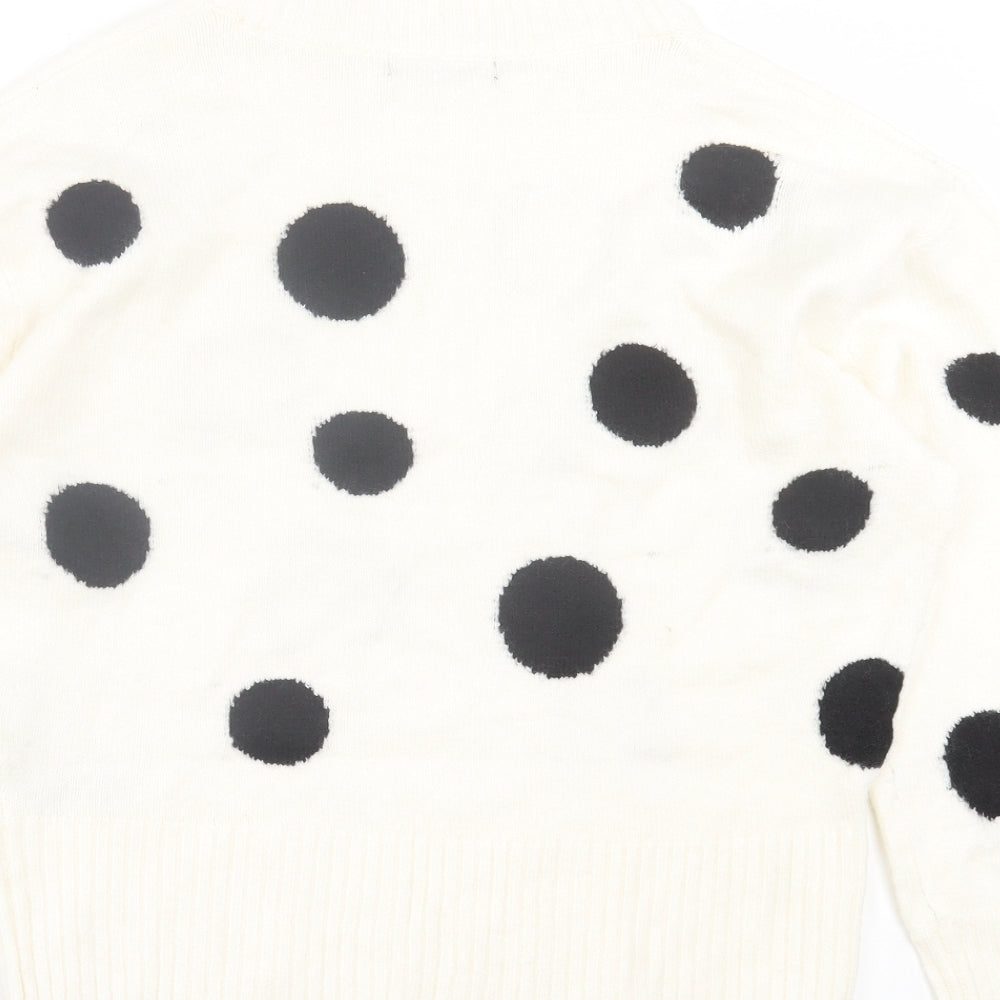 Marks and Spencer Womens White Round Neck Polka Dot Acrylic Pullover Jumper Size S