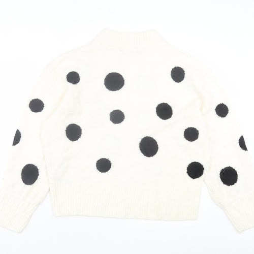 Marks and Spencer Womens White Crew Neck Polka Dot Acrylic Pullover Jumper Size L