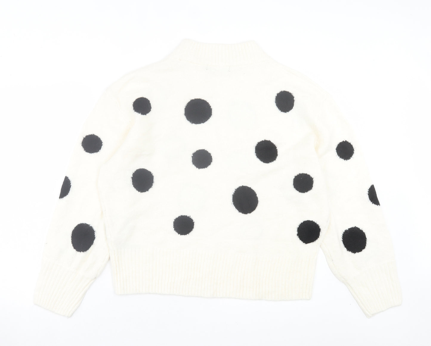 Marks and Spencer Womens White Crew Neck Polka Dot Acrylic Pullover Jumper Size L