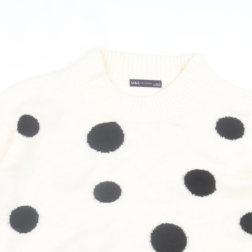 Marks and Spencer Womens White Crew Neck Polka Dot Acrylic Pullover Jumper Size L