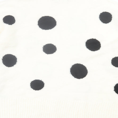 Marks and Spencer Womens White Crew Neck Polka Dot Acrylic Pullover Jumper Size L