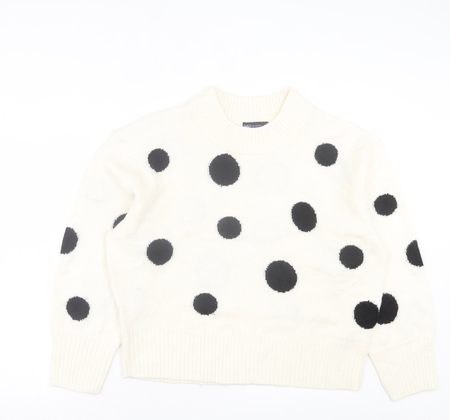 Marks and Spencer Womens White Round Neck Polka Dot Acrylic Pullover Jumper Size L