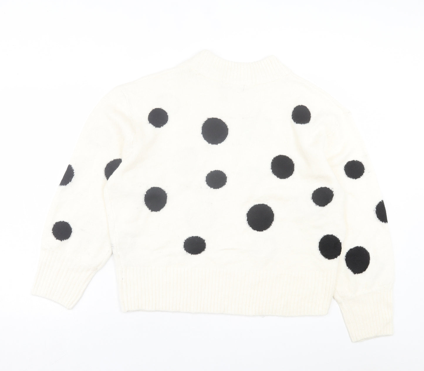 Marks and Spencer Womens White Round Neck Polka Dot Acrylic Pullover Jumper Size L
